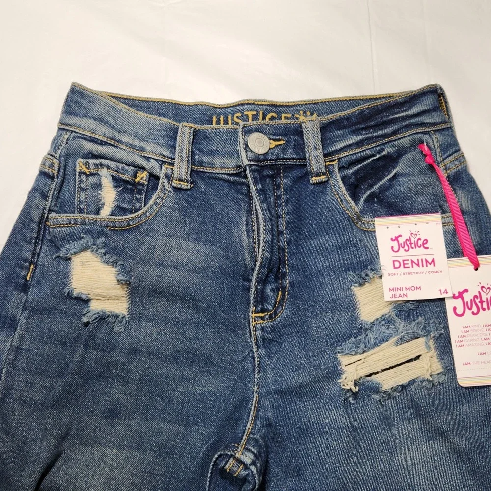 Justice Girls Mini Mom Ripped Denim Jeans Size‎ 14 NWT
